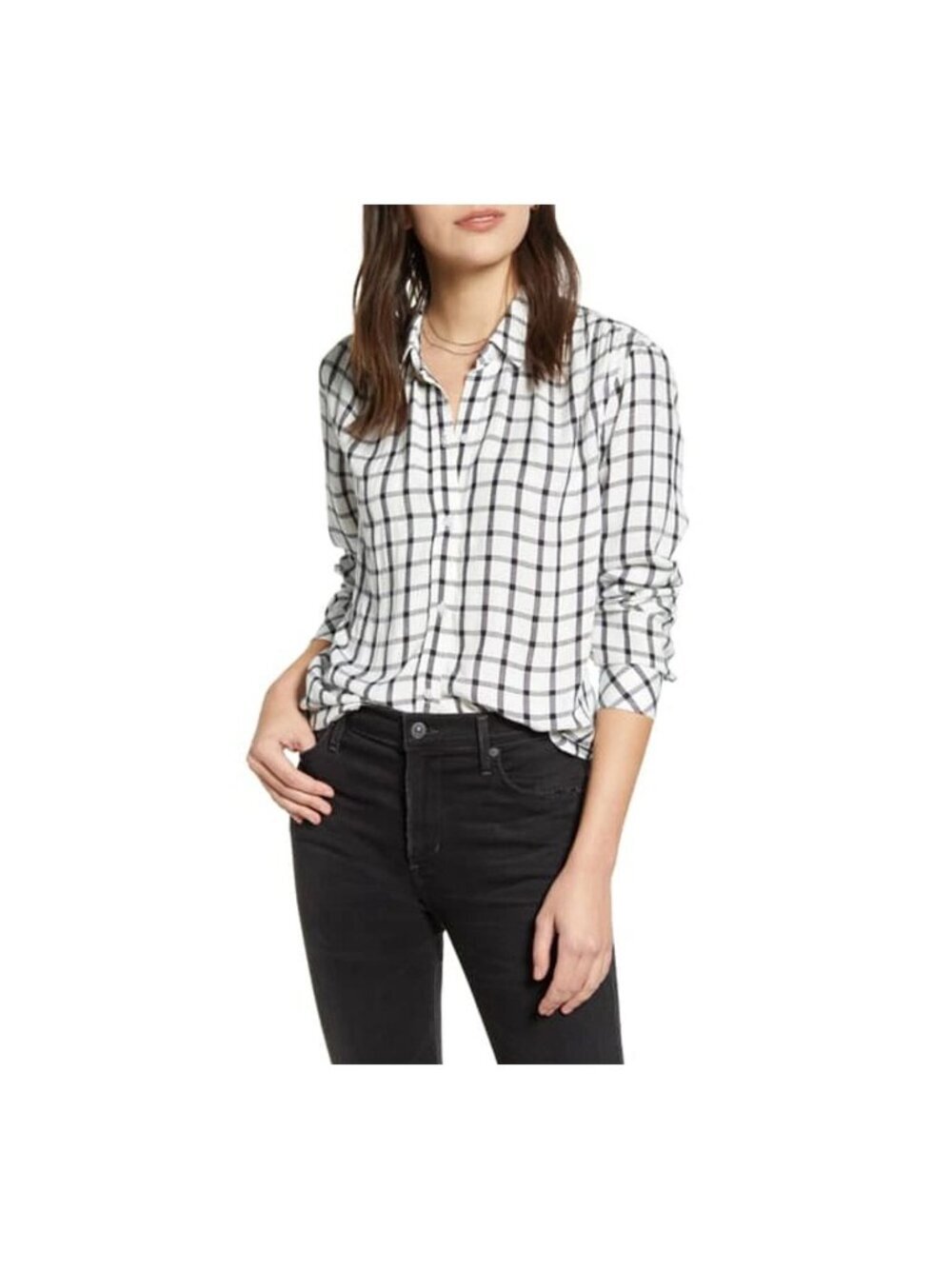 Rails Womens Cozette Ivory Pacific Check Button Down Shirt Medium White SP EXC